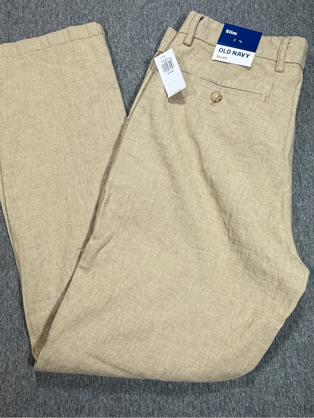 Old Navy Slim Men’s Linen-Blend Chino in Light Khaki 31x30 Built In Flex NWT